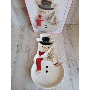 Lenox NEW holiday entertaining snowman chip dip Xmas mistletoe